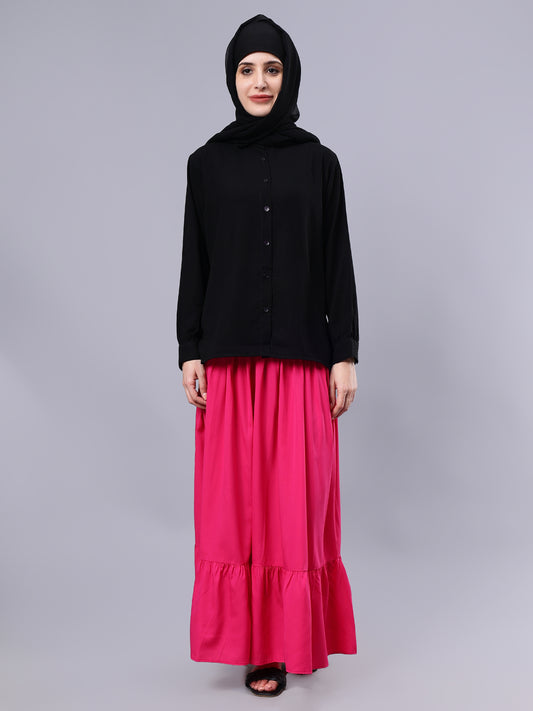Pink Solid Casual Maxi Skirt For Girls & Women
