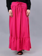 Pink Solid Casual Maxi Skirt For Girls & Women