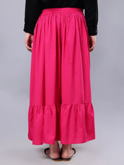 Pink Solid Casual Maxi Skirt For Girls & Women