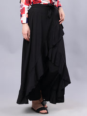 Black Solid Maxi Skirt With Attached Trouser