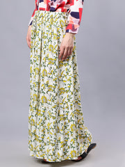 White and Yellow Floral Printed Maxi Skirt For Girls & Women