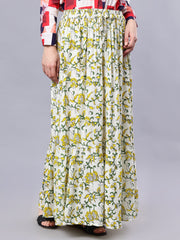 White and Yellow Floral Printed Maxi Skirt For Girls & Women
