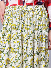 White and Yellow Floral Printed Maxi Skirt For Girls & Women