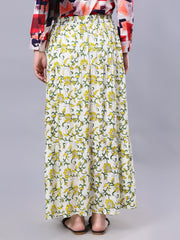 White and Yellow Floral Printed Maxi Skirt For Girls & Women