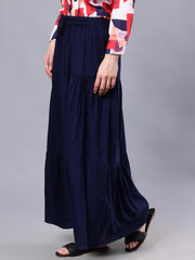 Blue Solid Casual Maxi Skirt For Girls & Women