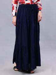 Blue Solid Casual Maxi Skirt For Girls & Women