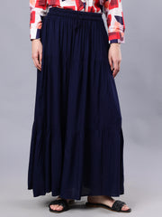 Blue Solid Casual Maxi Skirt For Girls & Women