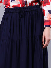 Blue Solid Casual Maxi Skirt For Girls & Women