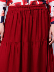 Maroon Solid Casual Maxi Skirt For Girls & Women