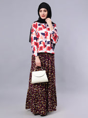 Purple and Yellow Floral Printed Maxi Skirt For Girls & Women