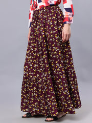 Purple and Yellow Floral Printed Maxi Skirt For Girls & Women