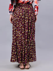 Purple and Yellow Floral Printed Maxi Skirt For Girls & Women