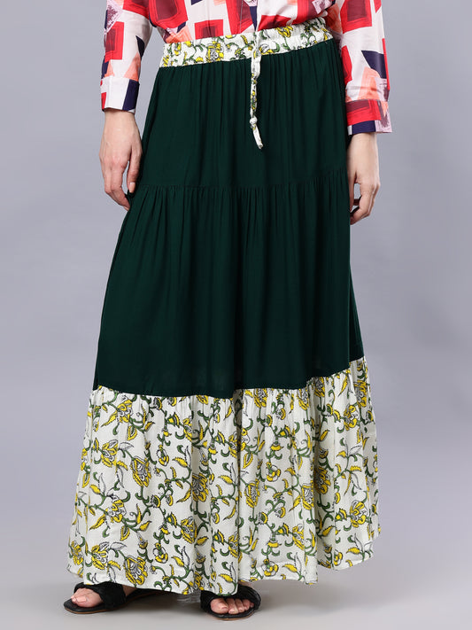 Bottle Green Solid Maxi Casual Skirt For Girls & Women