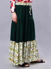 Bottle Green Solid Maxi Casual Skirt For Girls & Women