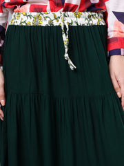 Bottle Green Solid Maxi Casual Skirt For Girls & Women
