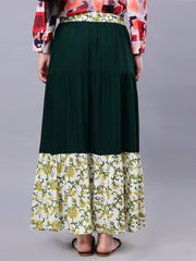 Bottle Green Solid Maxi Casual Skirt For Girls & Women