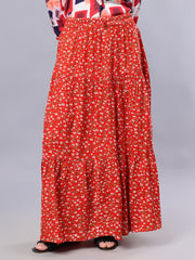 Red Floral Printed Maxi Skirt For Girls & Women