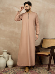 Beige Solid Cotton Arabic Thobe/Jubba For Men