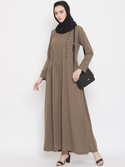 Oat Solid Side Plate Abaya Dress for Women with Black Georgette Scarf