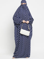 Blue and White Polka Printed One Piece Free Size Jilbab for Girls and Women