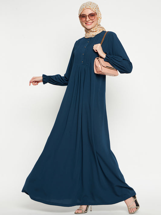 Teal A-Line Abaya for Women with Black Georgette Hijab