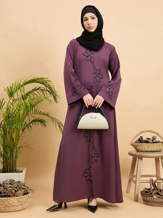 Modest Luxury Hand worked Front Open Abaya Burqa with Hijab