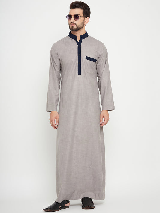 Grey Arab Thobe / Jubba for Men with Piping Design