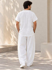 Men's Linen Solid White Co-Ord Set