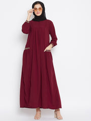 Maroon Abaya for Women with Chikan hand Embroidery with Black Georgette Scarf