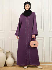 Lavender Solid Luxury Handworked Abaya Burqa with Black Georgette Hijab