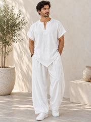 Men's Linen Solid White Co-Ord Set