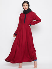 Maroon Rayon Abaya Dress with Black Georgette Hijab