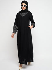 Black and White Aline Comfortable Shirt Collar Abaya With Black Georgette Scarf