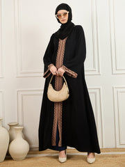 Black and Beige Solid Luxury Handworked Abaya Burqa with Black Georgette Hijab