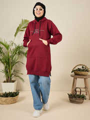 Modest Deen Over Dunya Maroon Fleece Winter Hoodie