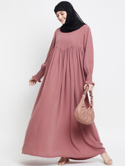 Puce Pink A-Line Abaya Dress for Women with Black Georgette Hijab