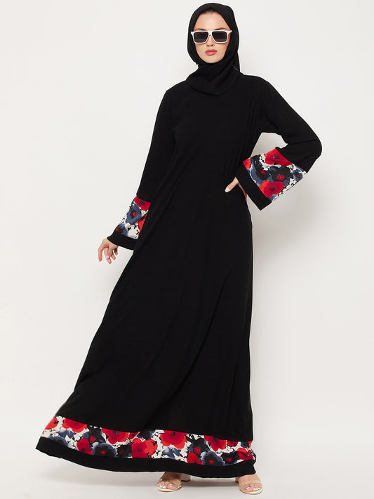 A Line Black & Red Solid Abaya -Front