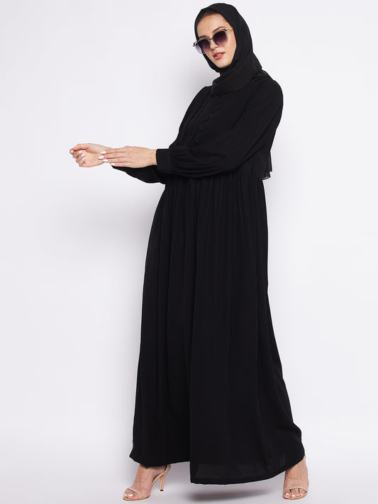 Black Solid Nida Matte Abaya for Women with Black Georgette Hijab