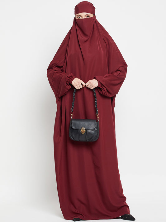 Maroon Solid One Piece Free Size Jilbab for Girls and Women