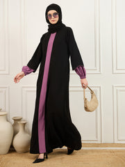 Two-colored Solid Abaya Burqa In black and pink with Black Georgette Hijab
