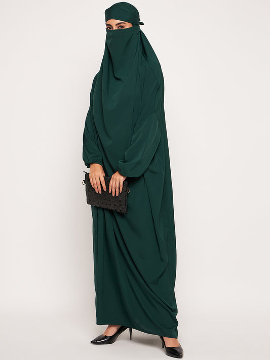 Bottle Green Solid One Piece Free Size Jilbab for Girls and Women