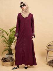 Luxury Hand worked Modest Maroon Abaya Burqa with Beige Hijab