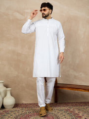 Men's Solid White Cotton Kurta Pajama Set