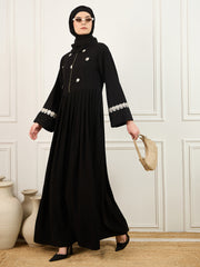 Embroidery Detailing Black Abaya Burqa With Matching Georgette Hijab