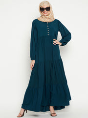 Women Frilled Teal Abaya Burqa With Black Hijab