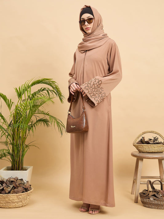 Handworked Luxury Modest Beige Abaya Burqa with Matching Hijab