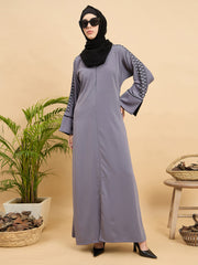 Luxury Hand worked Modest Grey Abaya Burqa with Black Hijab