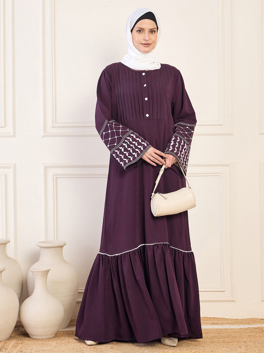 Kefiyyeh Embroidered Purple Abaya Burqa With White Georgette Hijab