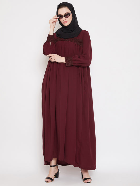 Lace work Designed Abaya for Women with Black Georgette Scarf