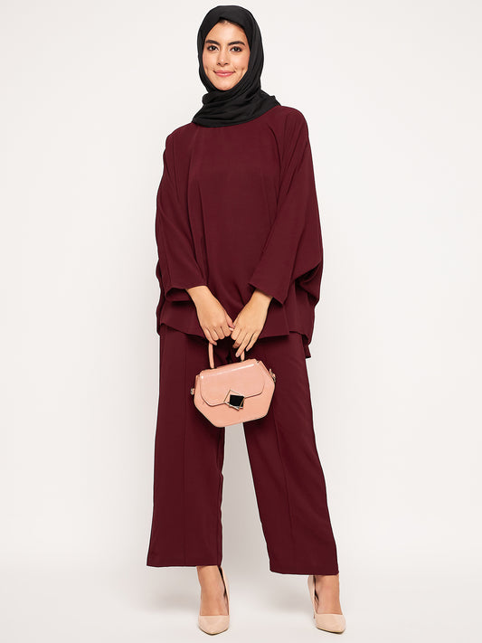 Maroon Solid Loose Fit Co-ord Set / Matching Set